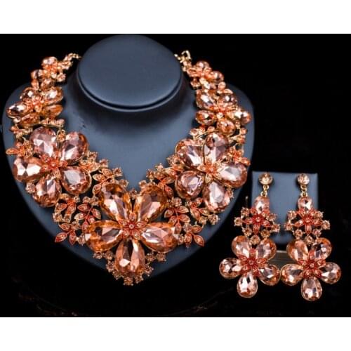 LAN PALACE new costume jewelry women wedding jewelry set Austrian crystal necklace and earrings free shipping