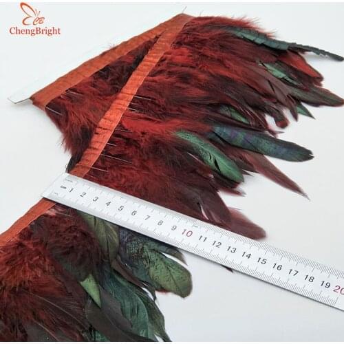 ChengBright Nice 10 Yards Wine Red Chicken Rooster Tail Feathers Trims Strip for Wedding Party Clothing Rooster Feather Trims