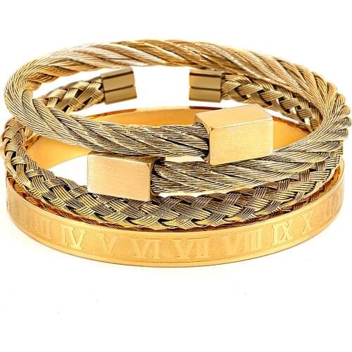 Hot Sale Lastest Men Titanium Steel Roman Numeral Bracelet Set Squares Buckle Bangles Pulseira Bileklik Luxury Handmade Jewelry