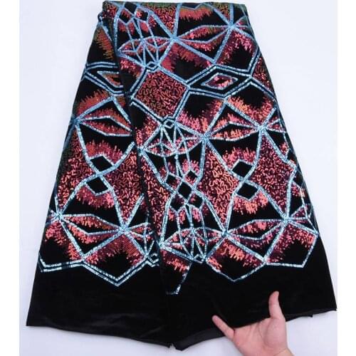 Top Sale Velvet African Sequins Lace Fabric Soft Black French Sequins Velvet Lace Fabric For Nigerian Party Wedding Dress S1767