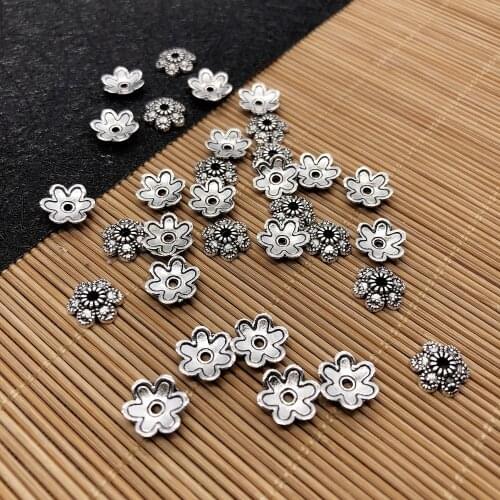 50 Pcs/lot Metal Plated Six Leaves Lotus Flower Bead End Caps Spacer Apart Beads Cap for DIY Jewelry Making Accessories 9x9x2mm
