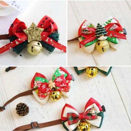 Cute Holiday Cat Accessories Adjustable Bow-Knot Collar Christmas Bell Dog collar fashion Decoration Toys Photo Props