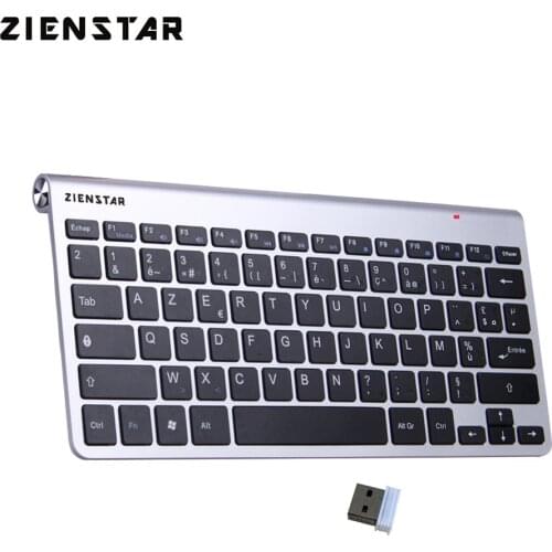 Zienstar AZERTY French Language Ultra Slim 2.4G Wireless Keyboard for Macbook/PC Computer/Laptop / Smart TV with USB Receiver
