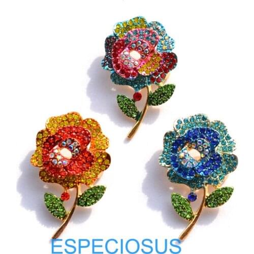 Fashion Jewelry Multi Color Rhinestone Rose Gold Color Brooch Lady Gifts Ornament Painted Flower Breast pin Accessory Garment