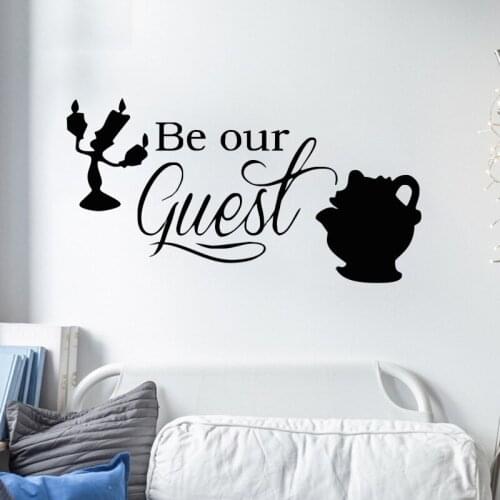 Cartoon Quotes Be Our Guest Wall Decal Beauty And The Beast Wall Stickers For Kids Rooms Playing Room Baby Gift Vinyl DIY SYY972