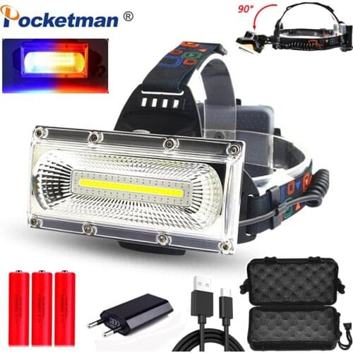 90000LM Headlamp COB Strong light Rechargeable head-mounted flashlight outdoor LED long-range home miner led 18650 light