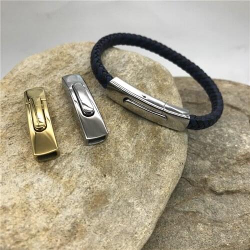 Stainless Steel 6*4mm Square Hole Clasp For Leather Cord Bracelet Connector DIY Jewelry Finding Snap Lock End Caps Clasps