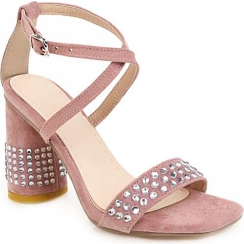 2020 New Arrival Suede Chunky Heels Open Toe Ankle Strap Sexy Classic Sandals High Heel Shoes