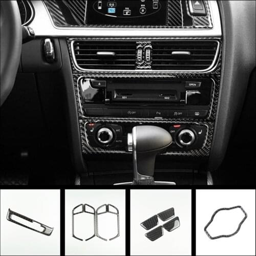 Carbon Fiber Styling Console AC Panel Trim Air Outlet Frame Cover For Audi A4 B8 2009-16 Interior Doorknob Decoration Strips