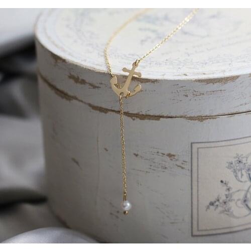 Amaiyllis 18k Gold Anchor Fringed Clavicle Chain Necklace Gold Color For Mother Anchor Pendnats Necklace Jewelry Gift