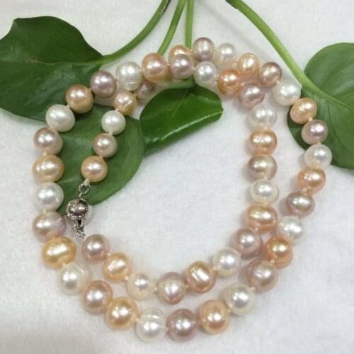 NEW Natural pink purple white 8-9mm akoya freshwater pearl necklace 19"