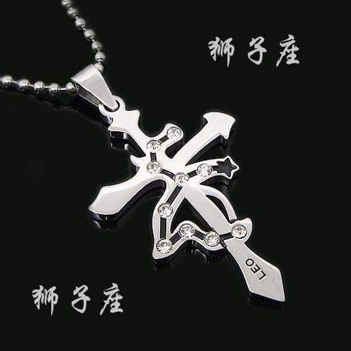 Twelve constellation LEO couples Cross 316L Stainless Steel pendant necklace jewelry wholesale