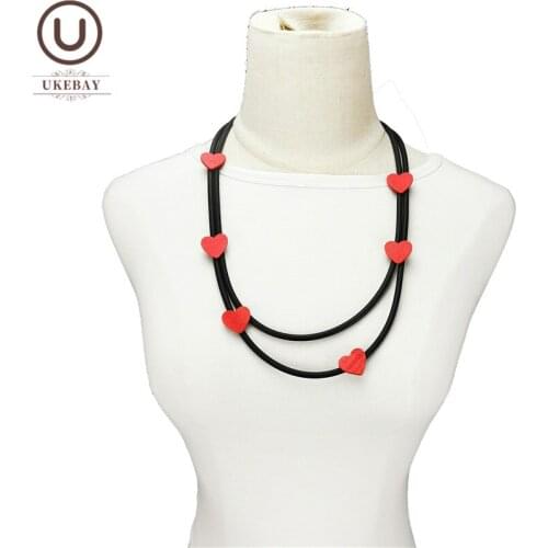 UKEBAY New Heart Necklaces Women DIY Jewelry Blue And Red Heart Pendant Necklace Bohemia Valentines Day Gift Goth Clothes Chain