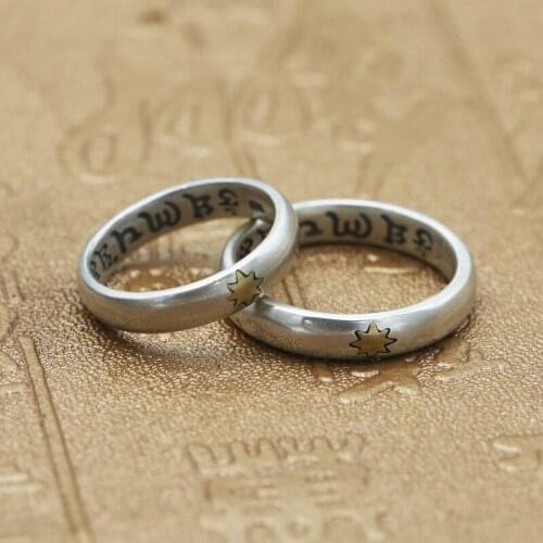 100%925 sterling silver jewelry couple ring six-word mantra Thai silver stars fashion mens and womens rings