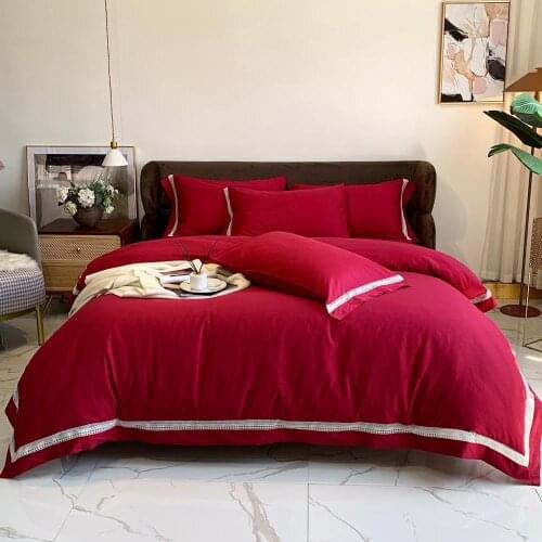 Luxury 600TC Egyptian Cotton Sanding Bedding Set Solid Color Hollowing Duvet Cover Fitted Bed Sheet Pillowcases Home Textiles