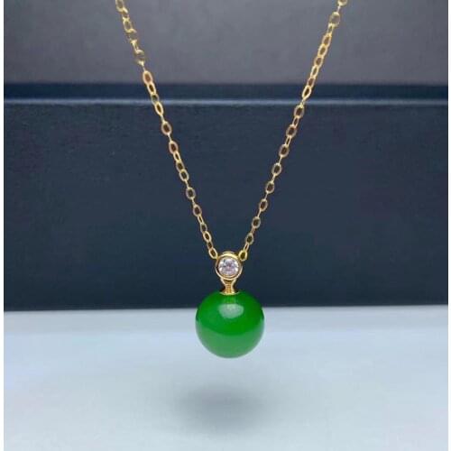 SHILOVEM 18k YELLOW gold real Natural green Jasper pendants classic fine Jewelry women wedding new plant 10mm mymz1010579by