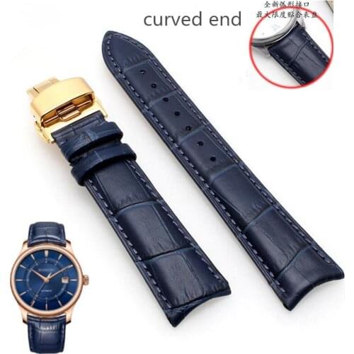 Blue Curved End Genuine Leather Watchband 20 21 22 23mm Calfskin Strap With Deployment Buckle For Citizen Casio Brands Watch Man