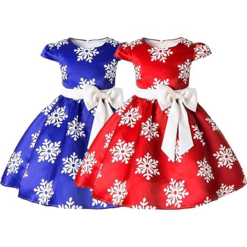 Snowflake Princess Dresses For Girls Christmas Style Costume Party Dress 2 Colors Bow Decoration Childrens Clothing