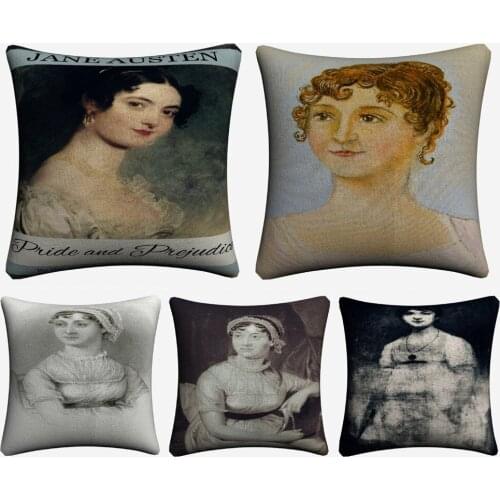 The Portrait Of Jane Austen Vintage Cotton Linen Cushion Covers 45x45cm Classic Pillowcase For Sofa Home Decoration Almofada