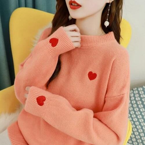 Embroidered love sweater women 2021 new fall/winter pullover loose outer wear lazy style wild knitted bottoming shirt top trend