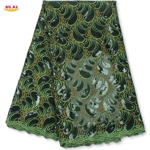 Green African Sequin Lace Fabrics High Quality Lace Fabric Ribbons And Trims For Sewing Embroidery Fabric For Dress NA4389B-1