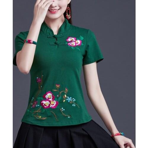 Ladies Chinese Tops Women 2021 Summer Traditional Chinese Clothing Embroider Vintage T Shirt Chinese Style Clothing Women 10569