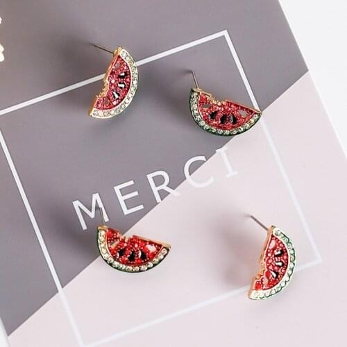 2021 Korean Fashion Popular Watermelon Fruit Stud Earrings Sweet and Cute Mini Strawberry Earrings for Women Wholesale