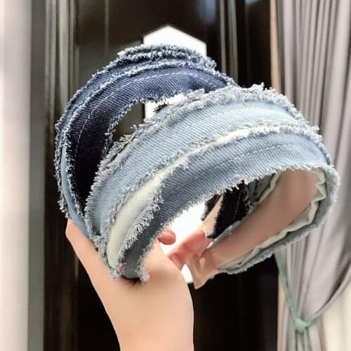 Blue Folds Denim Hairband Head Hoop for Women Fashion Hair Accessories Unique Headband Bezel Girls Cowboy Knotted Hairbands