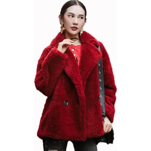 Coat Fur Real Autumn Winter Jacket Women Clothes Sheep Shearling Fur 100% Wool Coat Korean Vintage Pink Long Coats ZT1339