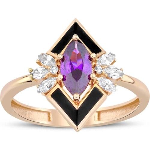 Sembolgold Gold Gold Ring With Tourmaline Enamel Marquise Stone Jewelry Wedding Accessories Opening Ring Simple