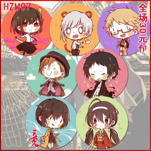 1pcs ZXFJXR 58MM Bungo Stray Dogs Literary Atsushi Nakajima Dazai Yukata Kyoka Izumi Badge Brooch Super Cute Pins Icons