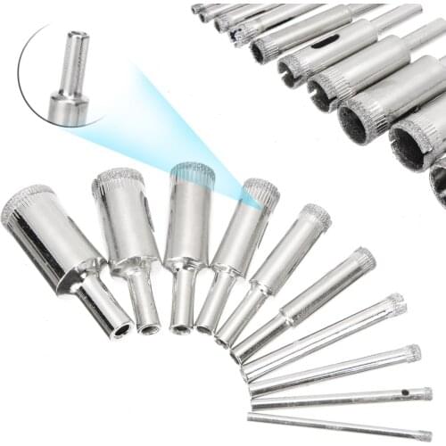 10pcs/set Diamond Hole Saw Drill Bit Glass Opener Drilling Hole Saw Core Drill 3/4/5/6/8/10/12/14/16/18mm Glass Cutter Tools