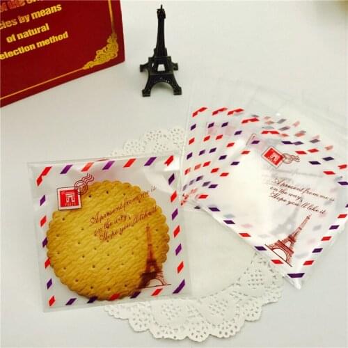 100pcs Self-adhesive Plastic Cookie Bags Transparent Tower Stamp Cookie Bag Candy Biscuit Cake Bags Gift Packaging Bag