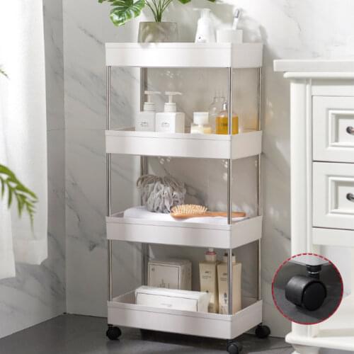2/3/4 Layers Kitchen Bathroom Trolley Floor Shelf Storage Rack Bedroom Bathroom Removable Organizer Space Saving with 4 Hooks