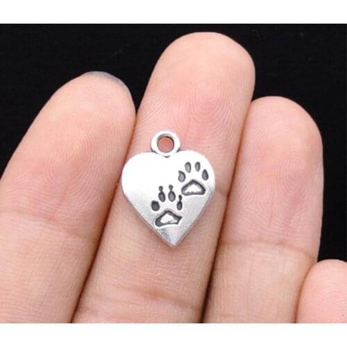 30pcs/lot--17x13mm, heart cham,Antique silver plated dog paw heart charms ,DIY supplies, Jewelry accessories