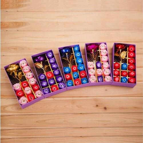 50 Sets Gold Foil Artificial Decor Rose 12 Pcs Soap Flower Mothers Day Gift Box Scented Bath Body Petal Flower