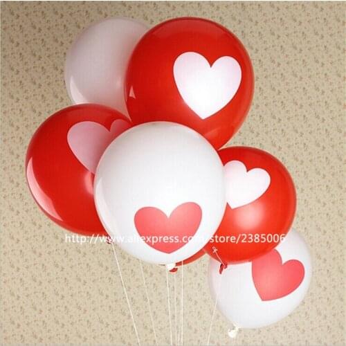 500pcs/lot Romantic 12 Inches 2.8g red/white Heart Love Latex Balloons Wedding Birthday Party Valentines Day For Decoration