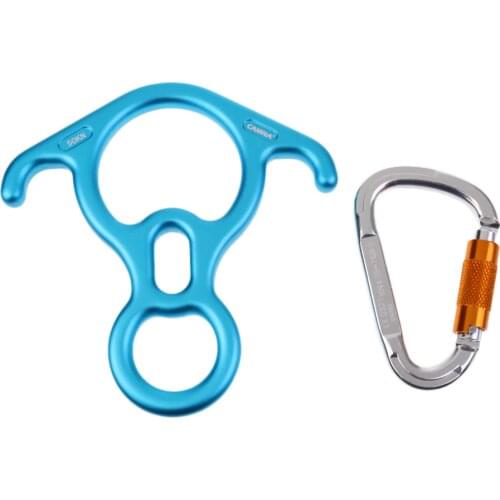 50KN Belay Rappelling Figure 8 Descender Device + 25KN D-Shape Carabiner Hook for Mountaineering