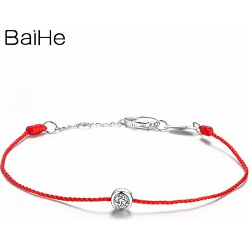 BAIHE Solid 18k White Gold 0.10ct SI/H Round Full Cut Natural Diamonds Engagement Fine Jewelry Bracelet real gold real diamond