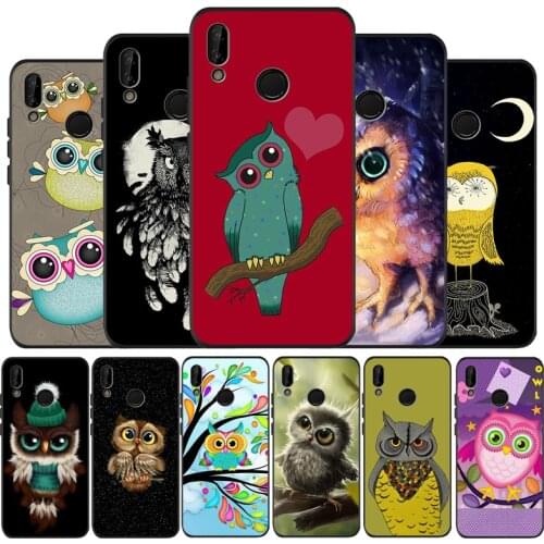 Black Soft Phone Case Cute Owl Hearts Lover Christmas For Huawei 40 30 20 10 9 Lite Pro P smart 2019 Y6 Y6 Prime2019 Y9 2018