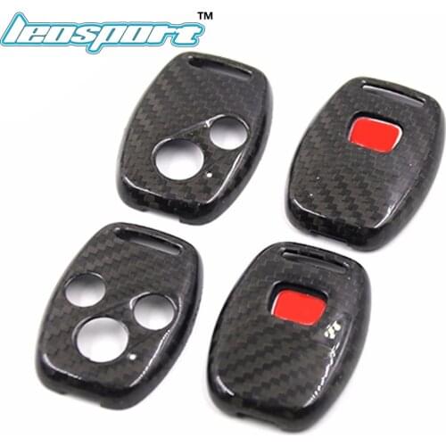 Leosport-carbon fiber key case cover shell real carbon fiber cover for For HONDA CIVIC DC5 with original red emblem with LOGO