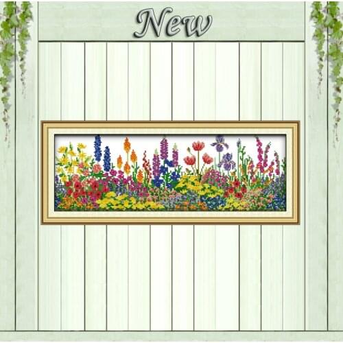 Flowers scenery in garden spring painting diy counted print on canvas DMC 14CT 11CT Cross Stitch Needlework kits Embroidery Sets