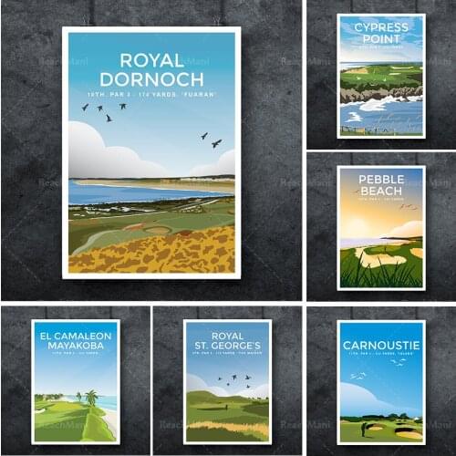Royal Dornoch Golf. Pebble Beach Golf Club dixième trou voyage affiche Ecosse Glasgow affiche impression golfeur impression cade