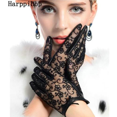 2017 Hot Sale Medival Women Lace Genuine Leather Gloves Unlined Nappa Lambskin Wrist Sunscreen Glove Free Shipping