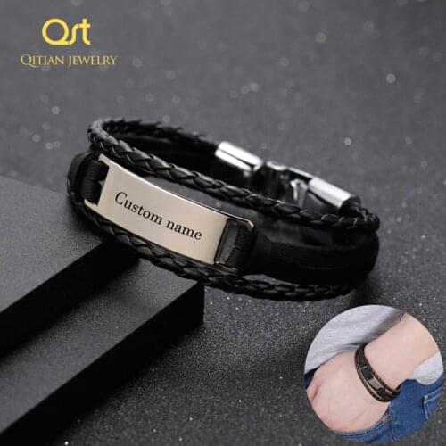 Customized name Fashion Multiple Layers Engrave Name Bracelet For Men DIY Vintage Leather Bracelets & Bangle Male Jewelry