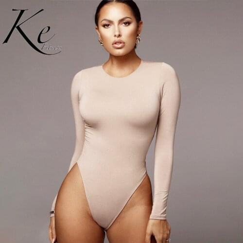 Ke 2020 new slim long-sleeved bottoming cotton white black red beige fitness body one-piece womens clothing jumpsuit women