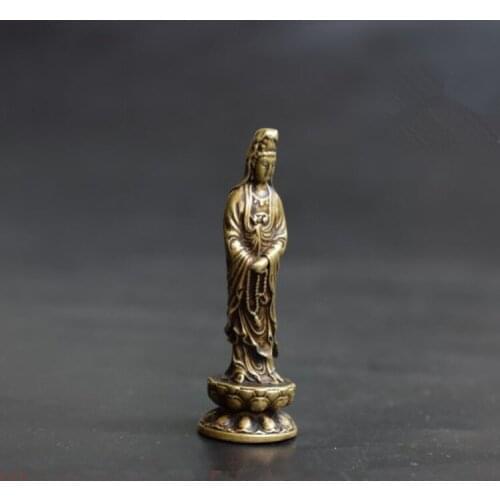 Pure Solid Copper Mini-pocket Lotus Beads Guanyin Pendulum Brass Pocket Buddhist Handle Antique Bronze about 5 Cm High