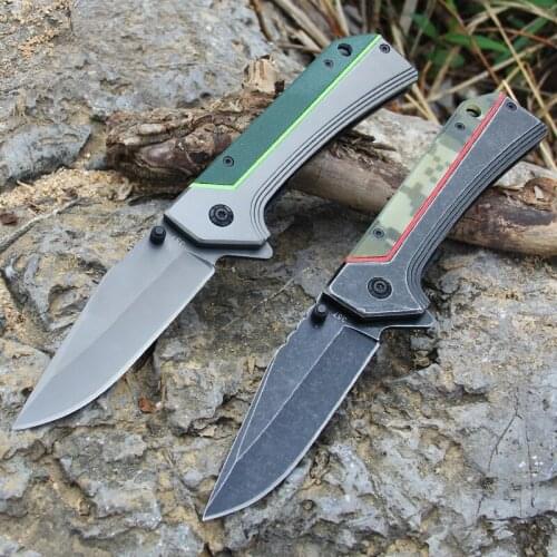Outdoor Portable Folding Tactical Knife, G10 Handle Small Knife, Collection Knife, Camping, Hunting Knife, Black/Green, EDC Tool