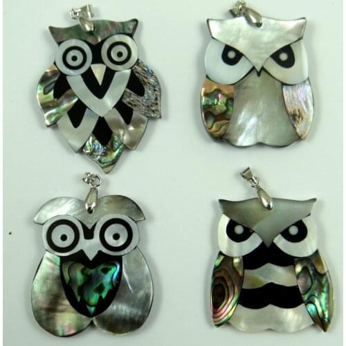 Natural Paua Abalone Shell owl Bead Pendant Alloy Jewelry making necklace for Women Vintage Jewelry Friendship Gifts F29