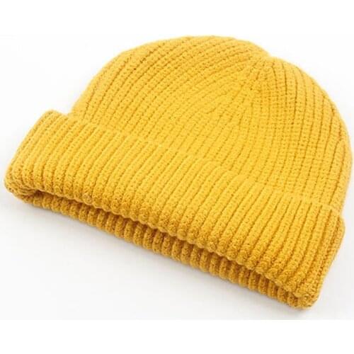 Thick Solid Plain Knit Skullies Cap Mens Beanie Warm Winter Hats for Women Yellow Red Beige Grey Green